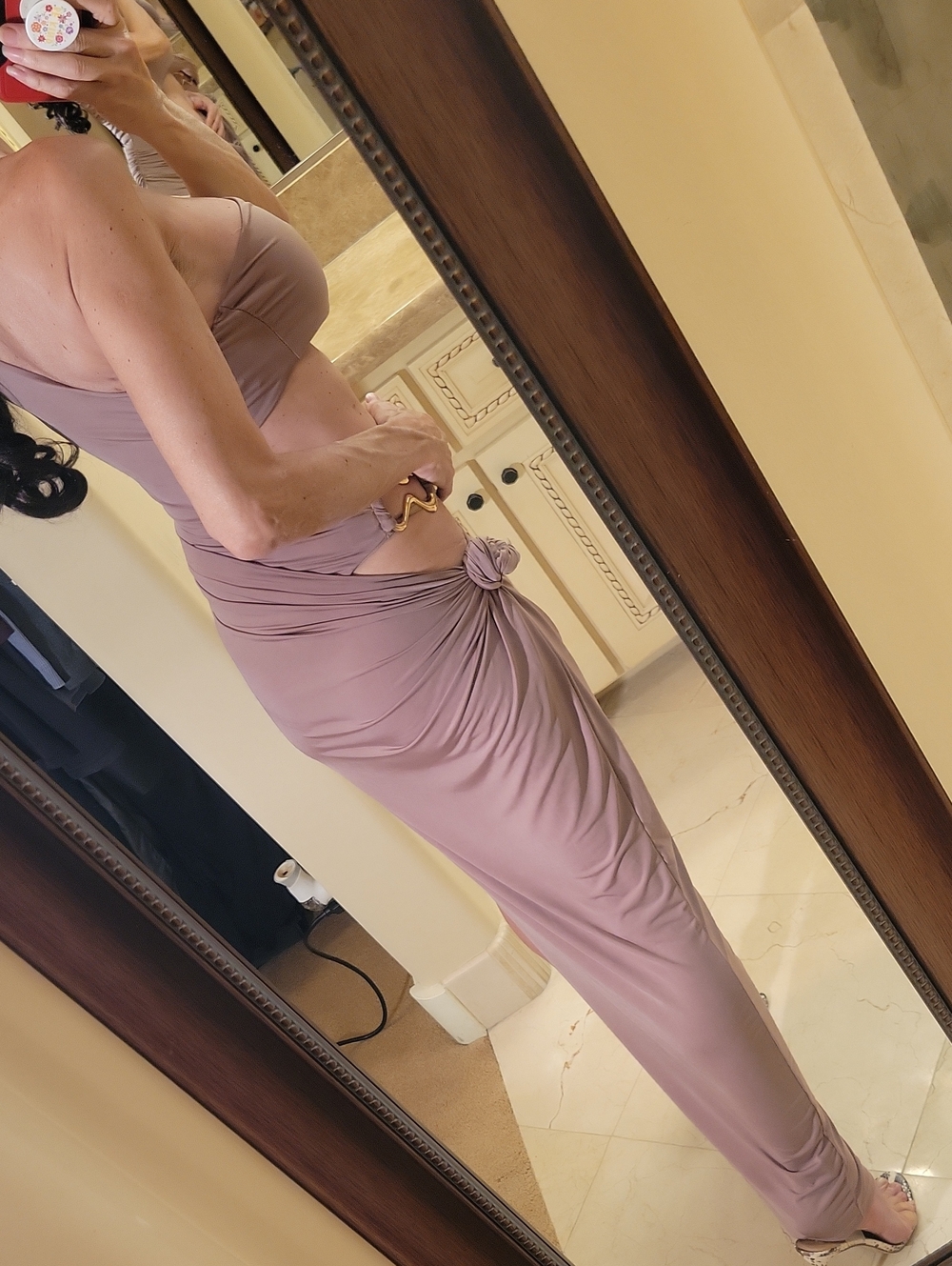 K TOO Mauve Cutout Maxi Dress with Side Knot and Gold-tone Hardware, S - Picture 5 of 16